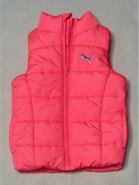 PUMA Girls Hot Pink Puffer Vest XXS 3/4 Full Zip Insulated